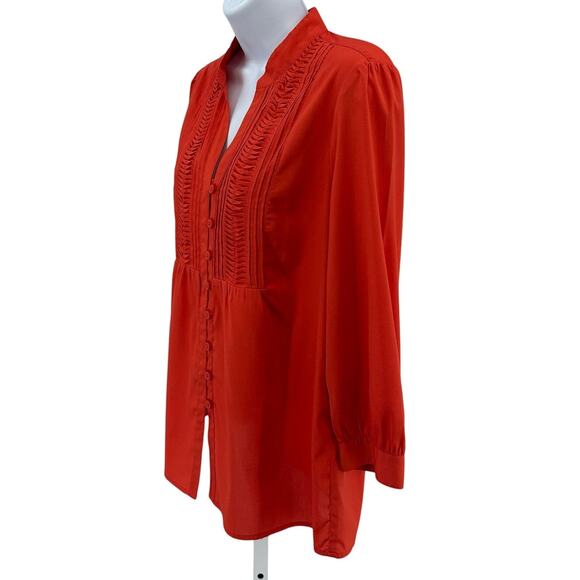 Banana Republic Blouse WMNS PM Red/Orange 3/4 Sleeve V-Neck Pintuck Button Up - Picture 3 of 7